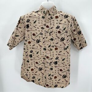 BIMINI BAY Fly Fishing Print Shirt Men’s M Cotton Casual Button Down Vintage Dad